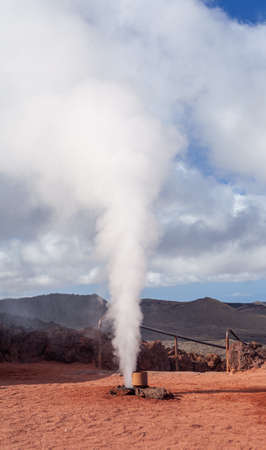 volcanic chimney expelling steam on the Spanish island of Lanzaroteの写真素材