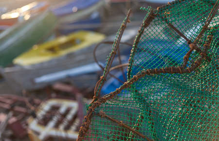 Fishing nets in the fishing port. Close-up. Selective focus.の写真素材