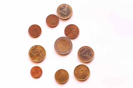 Euro coins money (EUR), currency of European Union over white background