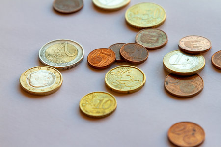 Euro coins money (EUR), the currency of the European Union