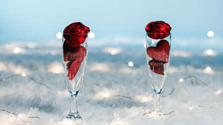 Glasses of Champagne on white carpetの写真素材