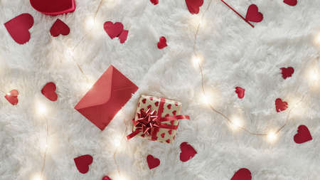 Vertical of Valentine's Day Gift on the white carpetの写真素材