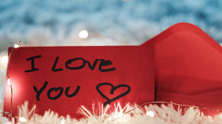 I love you letter for valentines day placed on the white carpetの写真素材