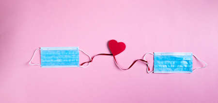 Covid background for valentines day with mask