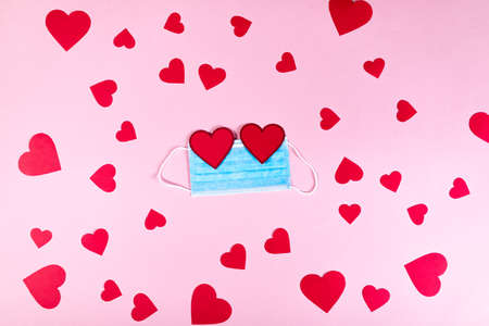 Covid background for valentines day with maskの写真素材