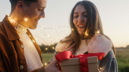 Couple Valentines day in the night with led strip lights
