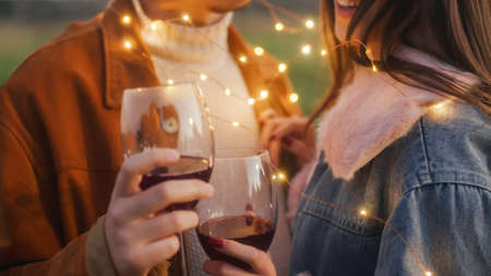 Couple Valentines day in the night with led strip lightsの写真素材