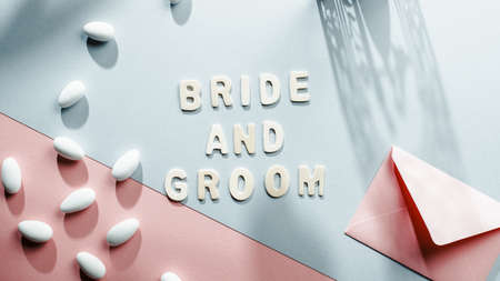 Bride and groom invitation for wedding backgroundの写真素材