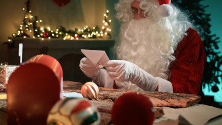 Santa Claus Is Reading The Childrens First Christmas Letters From His Roomの写真素材