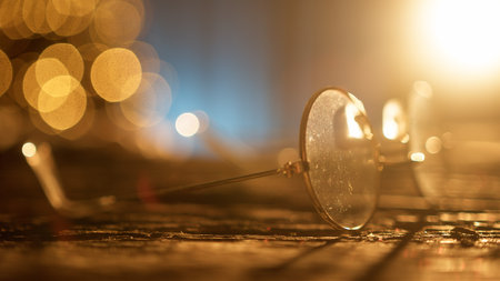 Eyeglasses On Wooden Tableの写真素材