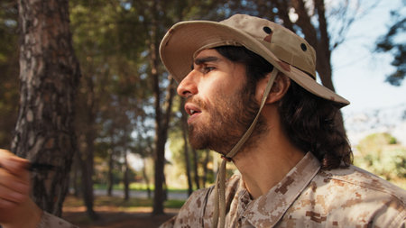 Military Instructor Spurns Student Soldiers For Bad Running Results In The Woodsの写真素材