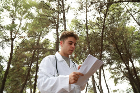 Sad Doctor Prepares for Bad News to Patient Outside Hospital