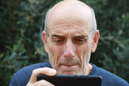 Elderly Man Watches A Football Match On The Phone Disappointed At The Defeat