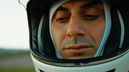 Astronaut With Helmet Pensive On The Continuation Of The Space Missionの写真素材
