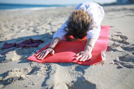 Calm Beach Workout Near The Sea With A Girlの写真素材