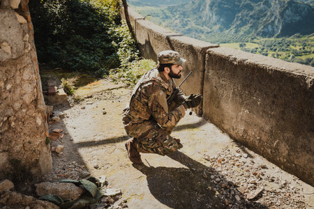 Soldier Looks At The Sky During A Missionの写真素材