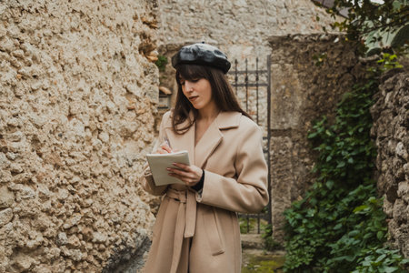 French Woman Poet Looking For Inspiration In An Italian Traditional Hamletの写真素材