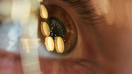 Eye Looks At The Christmas Lights Wonderful And Happyの写真素材