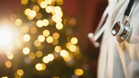 Merry Christmas With the Anonymous Doctor in the Hospital With Glowing Treeの写真素材