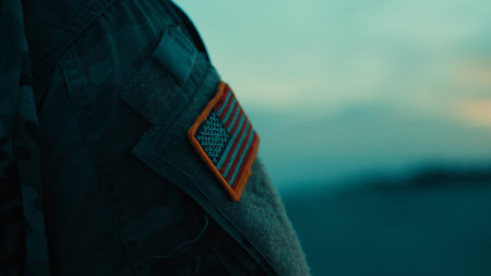 American Flag Memorial Day on a Soldiers Arm on the Beach After Sunset