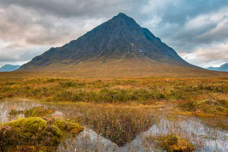 Buachaille Etive Mor reflections in the Scottish Highlands.の写真素材