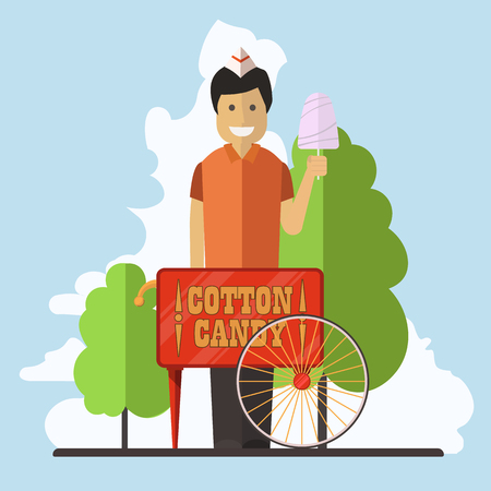 Cotton candy market. Vector flat illustration.のイラスト素材