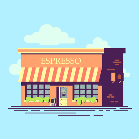 Cafe flat style illustration. Pretty building coffee shop.のイラスト素材