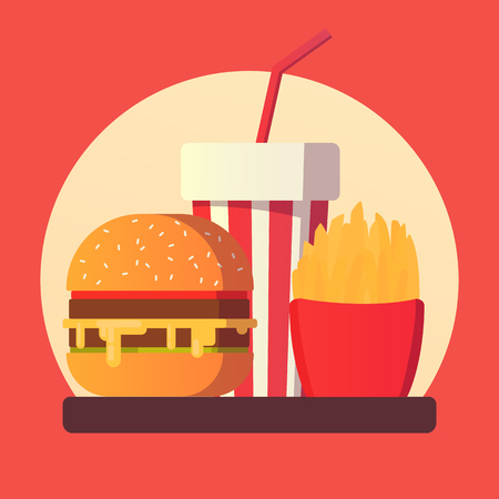 Fast food icon. Burger and potato fries.のイラスト素材