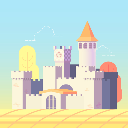 Fairytale castle in flat design vector illustrationのイラスト素材