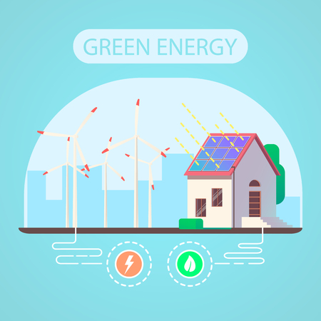 Ecologic house and green energy concept. Flat vector illustration.のイラスト素材