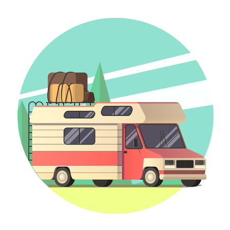 vector van travelling to the road trip in flat designのイラスト素材