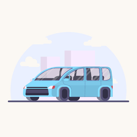 Vector illustration family car. Minivan in flat style. Blue auto for family.のイラスト素材