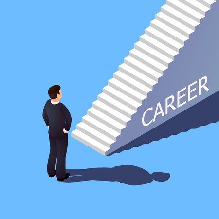 Isometric 3d career concept. The businessman is going to climb the career ladder.のイラスト素材