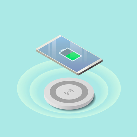 Isometric concept of phone wireless charging. Flat vector illustration.のイラスト素材