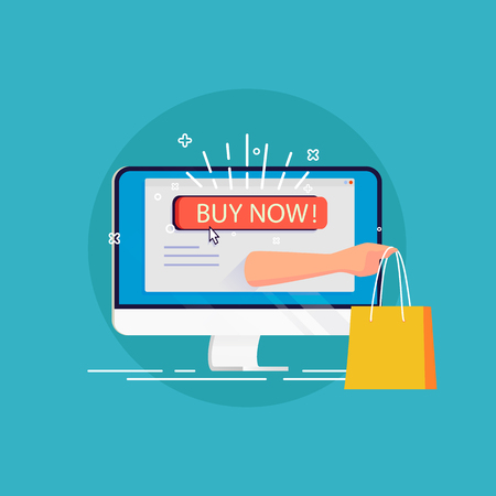 Online shoping. Modern vector concept of home shopping for web design, website, infographics, icons. Illustration in flat style.のイラスト素材