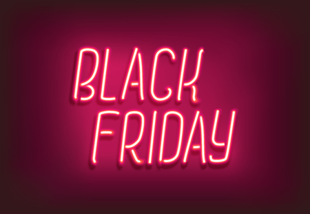 Black Friday neon sign. Glowing web banner, signboardのイラスト素材