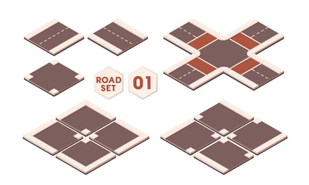 Isometric roads construction elements for sity map. Set of road pathのイラスト素材