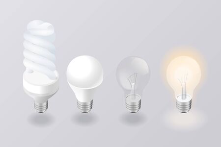 Vector Isometric set of electric lighting type . Light bulb, cfl and led lamp. Icons Set.のイラスト素材