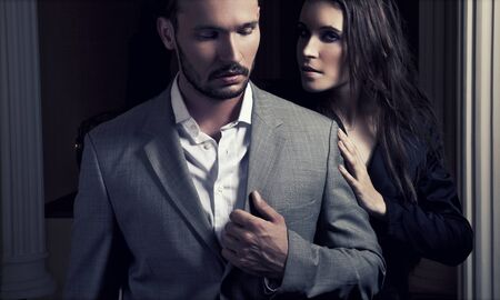 Portrait of romantic couple touching each otherの写真素材