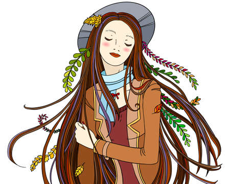 Fashion girl in autumn coat vector illustration. Consept clothes design for women. Isolated outfit art for style magazines, print, fall mood design.のイラスト素材