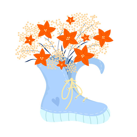 Shoe with flowers vector icon. Sneakers with tulips and mimosa. Spring fashion boot concept.のイラスト素材