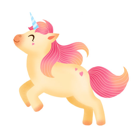 Cute Unicorn illustration isolated on white. Childish cartoon character with funny pony with magical horn.の写真素材