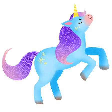 Kid Unicorn illustration isolated on white. Childish cartoon character with funny pony with magical horn.の写真素材