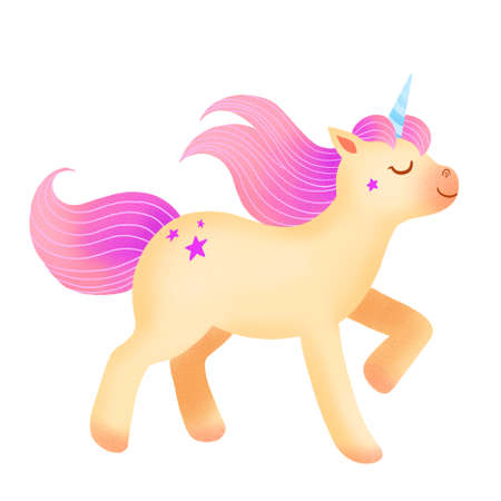 Adorable Unicorn illustration isolated on white. Childish cartoon character with funny pony with magical horn.の写真素材