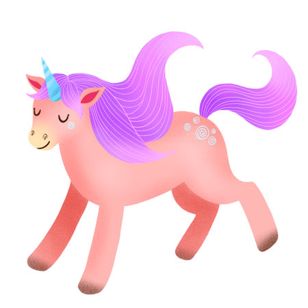 Dreamy Unicorn illustration isolated on white. Childish cartoon character with funny pony with magical horn.の写真素材