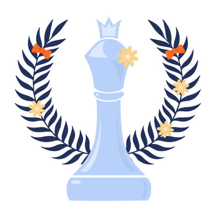 Queen chess figure isolated vector. Board game piece in vintage style with floral background for decoration. Close up chess game graphic.のイラスト素材