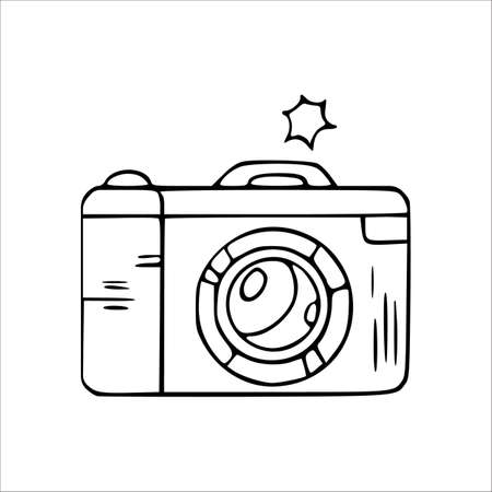 Camera doodle vector illustration. Isolated hand drawn sketcn device for photography.のイラスト素材