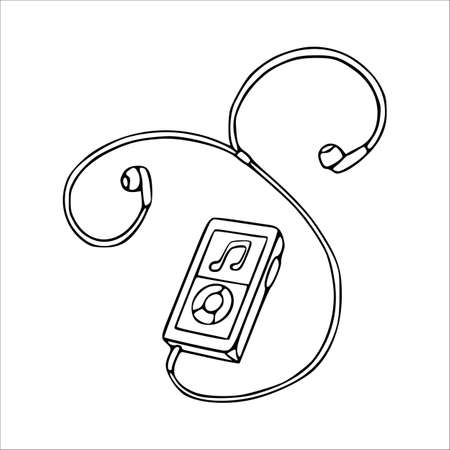 MP3 player doodle vector icon. Audio device isolated sketch illustration.のイラスト素材