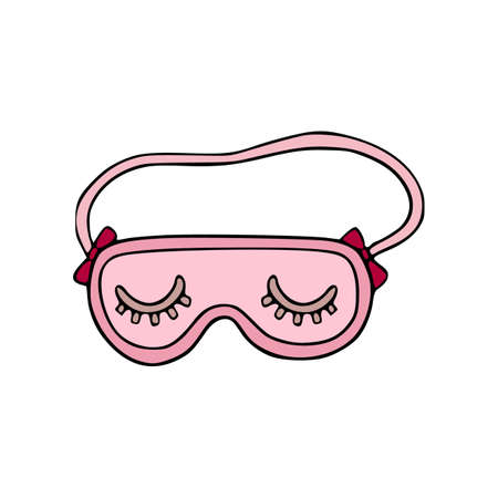 Sleeping mask pink cartoon icon. Vector accessory for sleep at trip isolated sketch.のイラスト素材