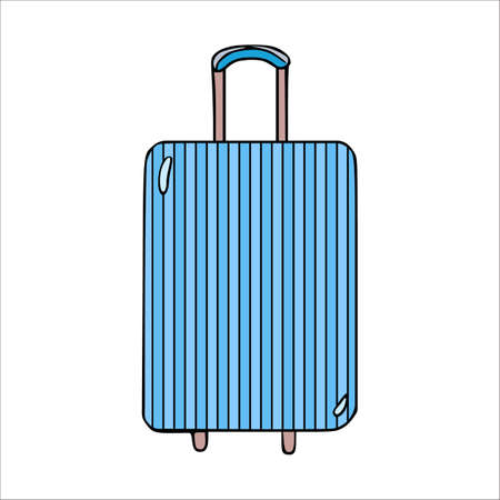 Cartoon blue suitcase for vacation. Vector isolated summer illustration.のイラスト素材